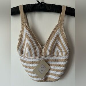 Willow & Wind Tan and White Crochet Top